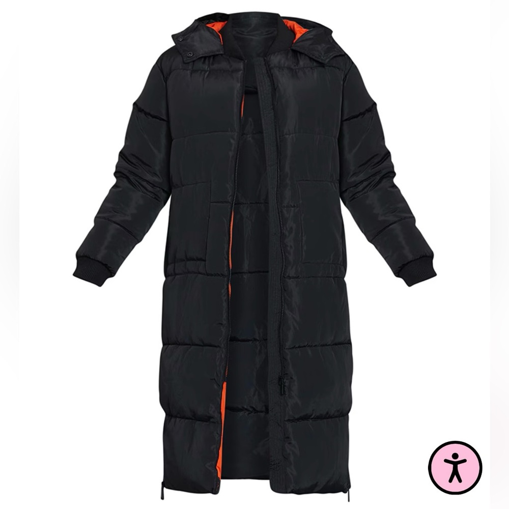 PLT , Pretty Little Thing - Black Maxi Contrast Hooded Puffer